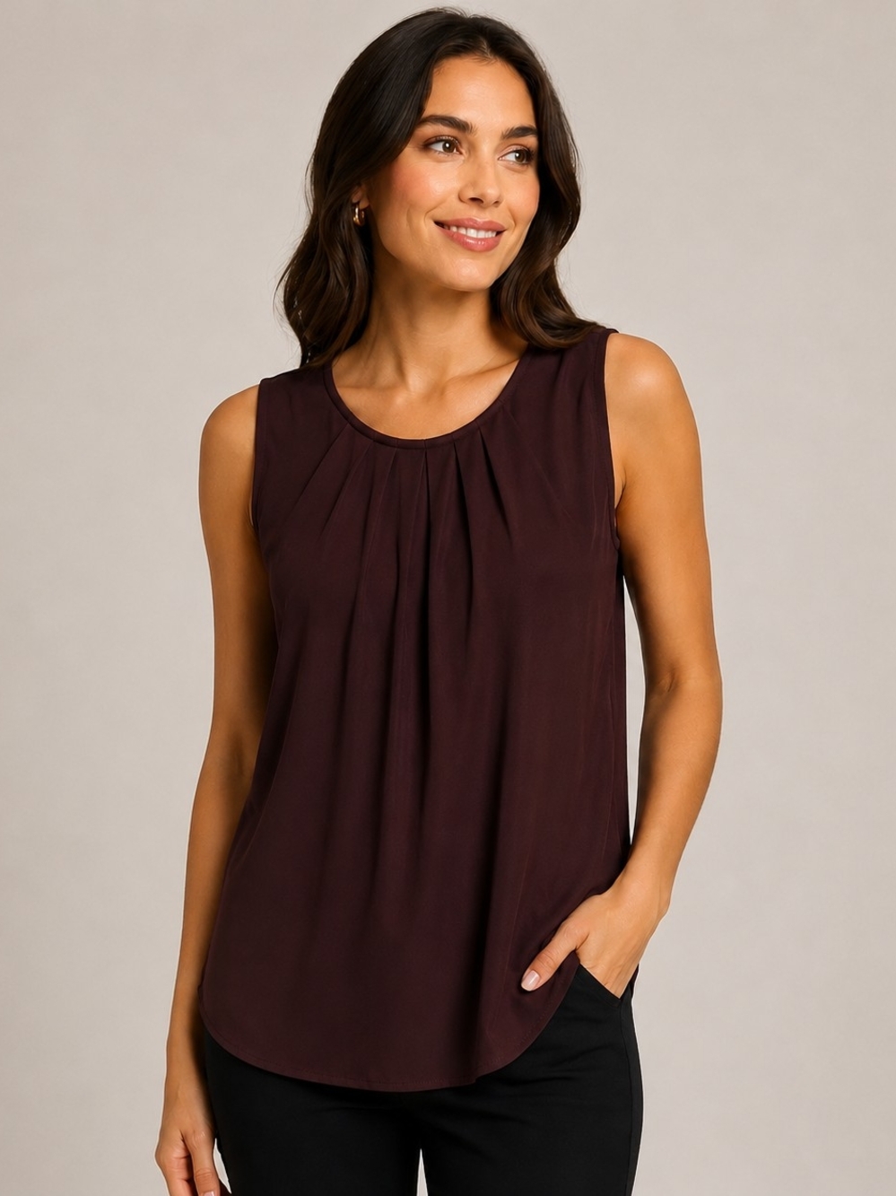 Zenana Outfitters Sleeveless Pleated Camisole in Merlot Wine